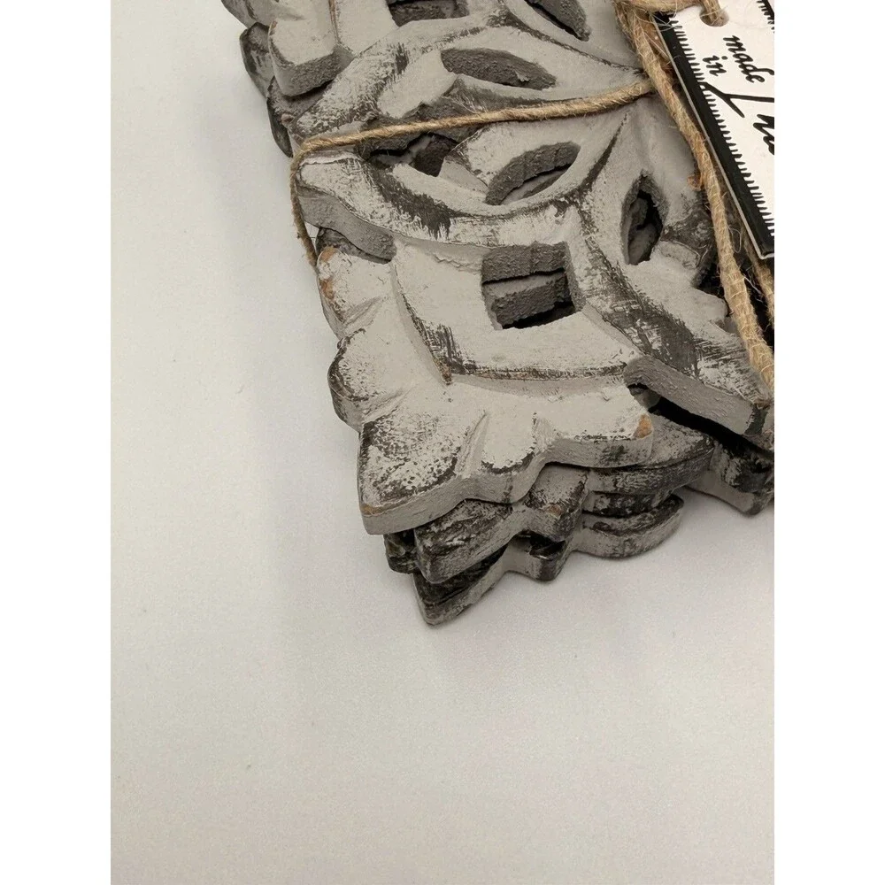 Artisan Market Hand Carved Wood Coasters Gray Distressed Set of 4 Farmhouse 4x4